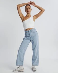 One Shoulder Ribbed Tank -Style Fashion Fit wirius one shoulder white full kv44069rib