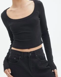 Cotton Scoop Neck Long Sleeve Top -Style Fashion Fit wylie wide rib scoop black imageback tl53892prib
