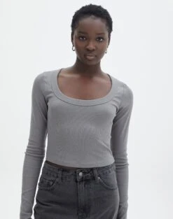 Cotton Scoop Neck Long Sleeve Top -Style Fashion Fit wylie wide rib scoop gunsmoke detail tl53892prib